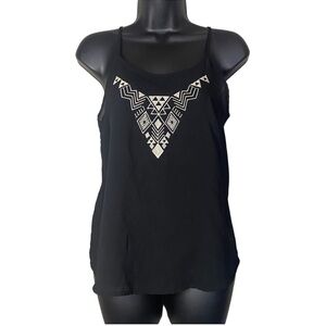 EM black Aztec print sleeveless spaghetti straps Flowy tank top